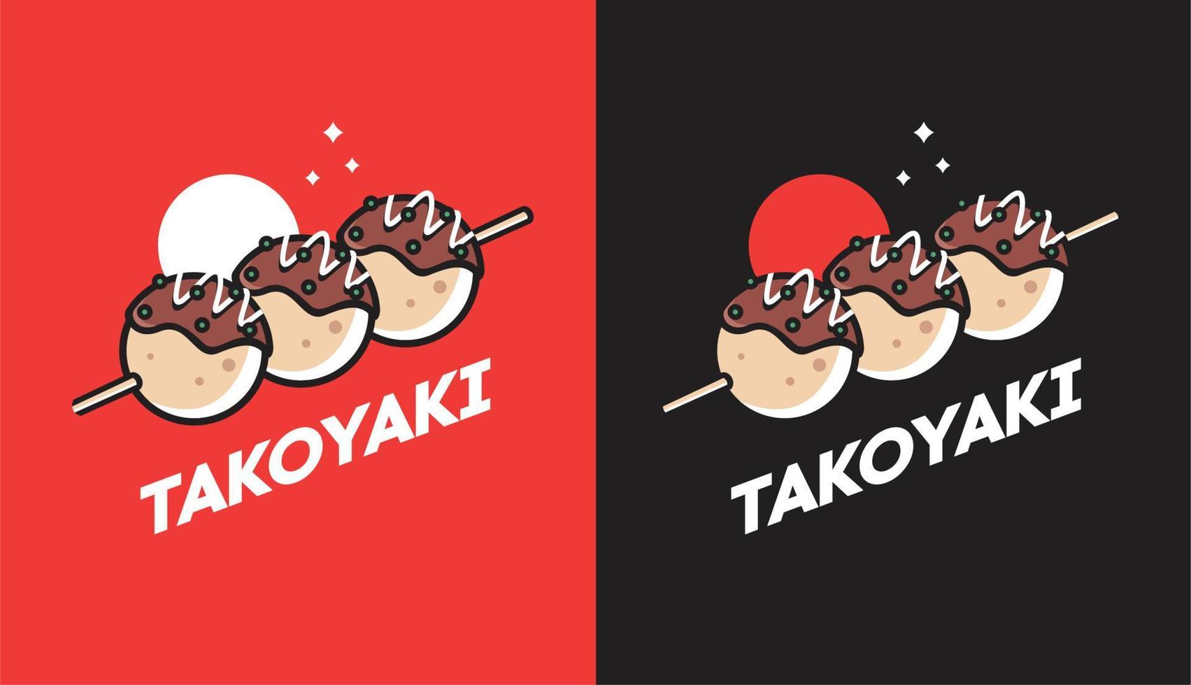 takoyaki vintage en una brocheta, comida japonesa en un fondo negro para productos alimenticios tradicionales vector