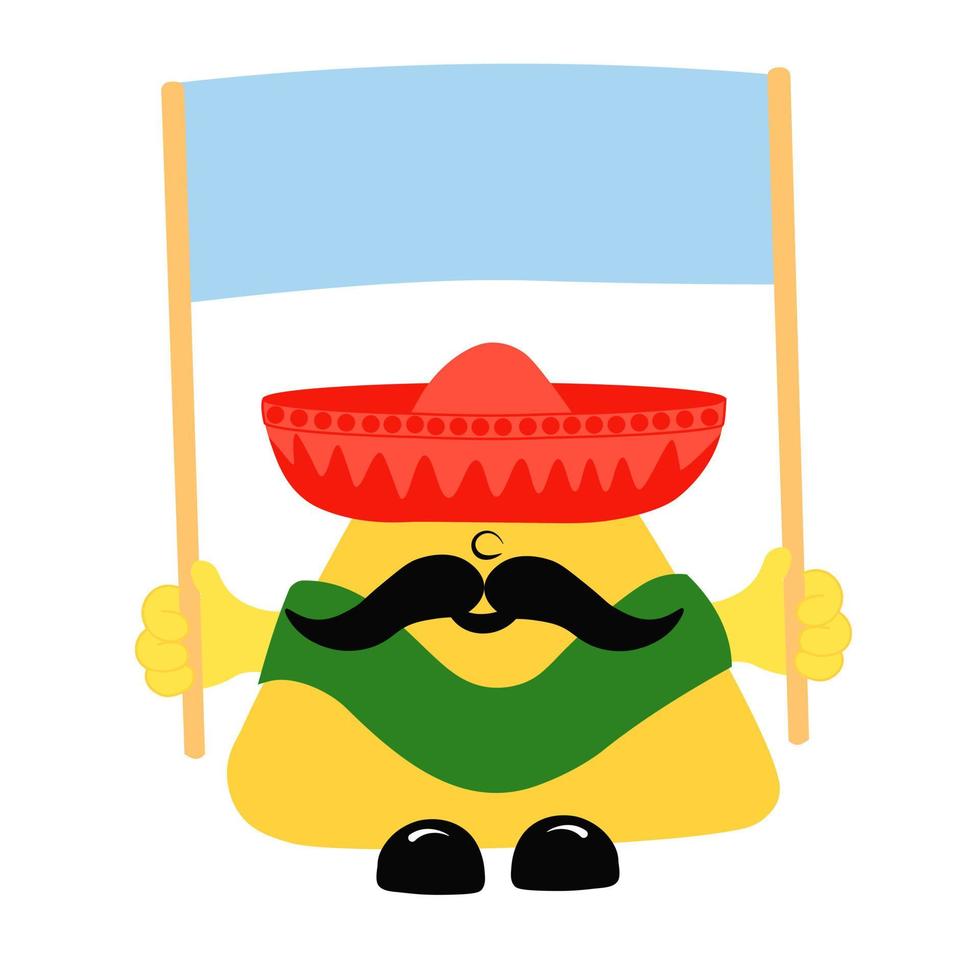 Nachos vector stock illustration. Place for the SALE text. Menu in a Mexican restaurant. Cute logo. Crisps are crispy. Isolated on a white background.