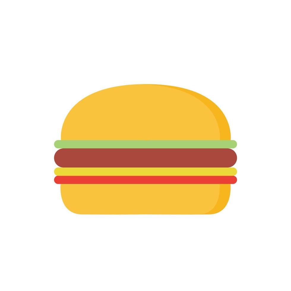 Burger flat design vector illustration isolated on white background. Hamburger in minimalist style. Flat design