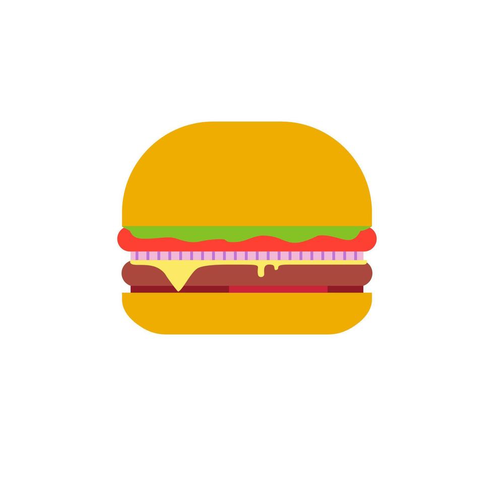 Burger flat design vector illustration isolated on white background. Hamburger in minimalist style. Flat design