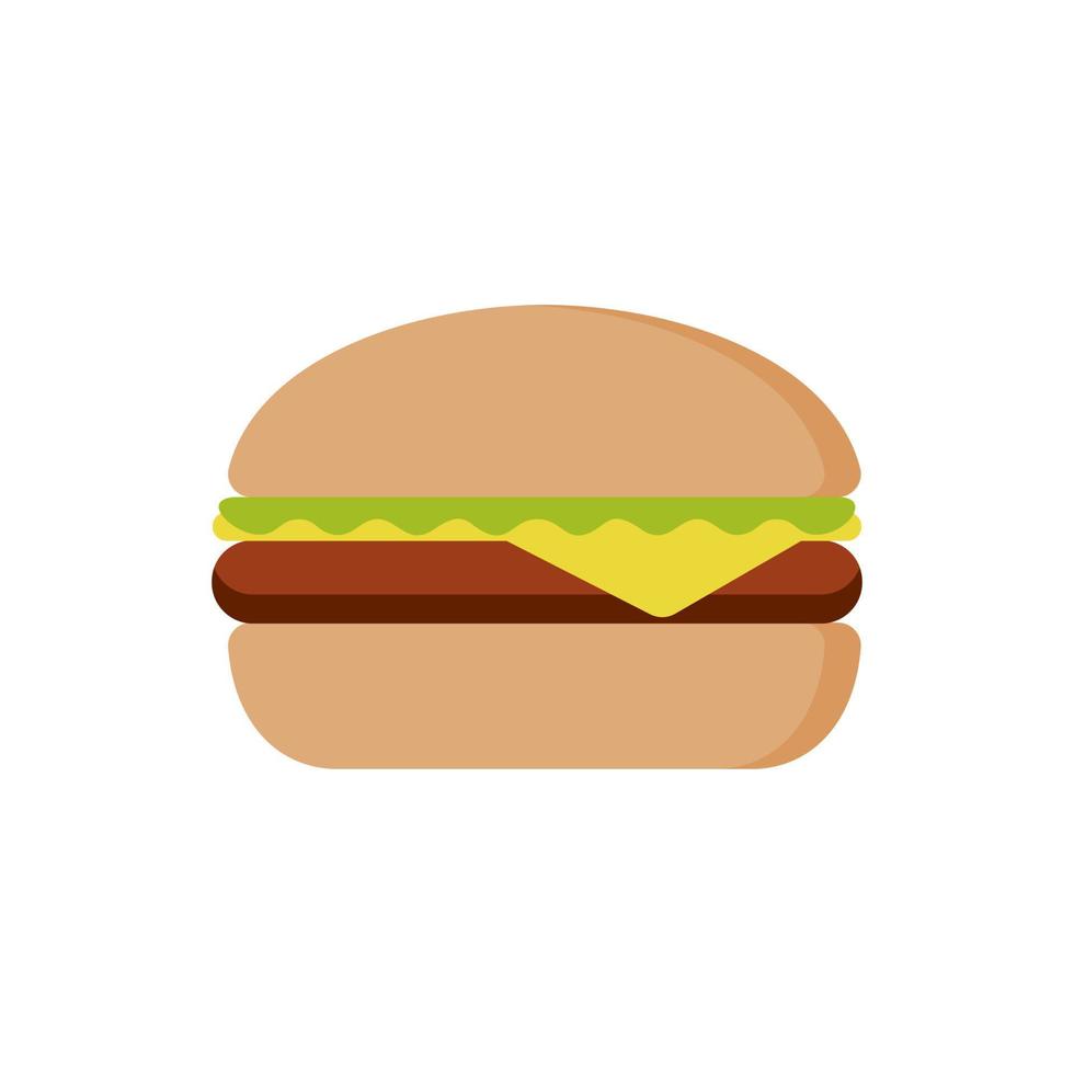 Burger with salad, tomatoes, cheese and cutlet. Fast food. Vector illustration. Fast food hamburger dinner and restaurant, tasty unhealthy fast food classic nutrition in flat style.