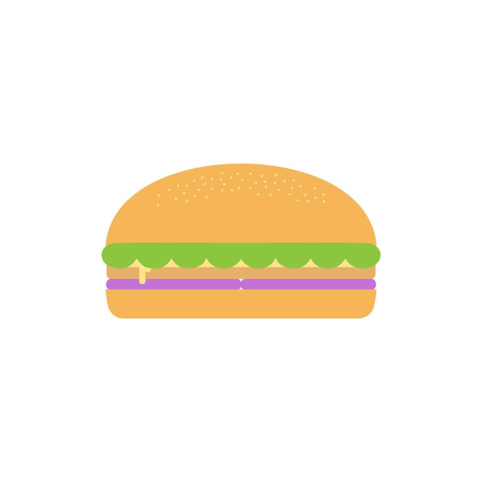 hamburguesa con ensalada, tomates, queso y chuleta. comida rápida. ilustración vectorial cena y restaurante de hamburguesas de comida rápida, sabrosa nutrición clásica de comida rápida poco saludable en estilo plano. vector