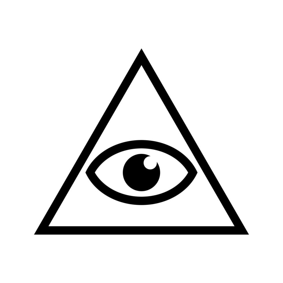 All seeing eye symbol. Eye of Providence. Masonic symbol. All seeing eye inside triangle pyramid. New World Order. Sacred geometry, religion, spirituality, occultism. Isolated vector illustration