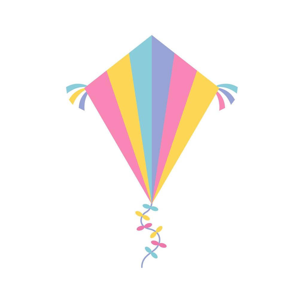 Kite paper toys cartoon vector of flying wind toys for summer children games and outdoor activity. Kite baby toy. Vector. Kids toy icon isolated on white background in flat design.