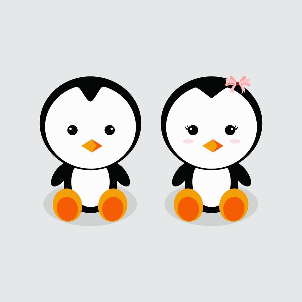 Cute couple penguin cartoon illustration isolated on white background Happy Penguin cartoon vector illustration. Flat design of penguin cartoon illustration.
