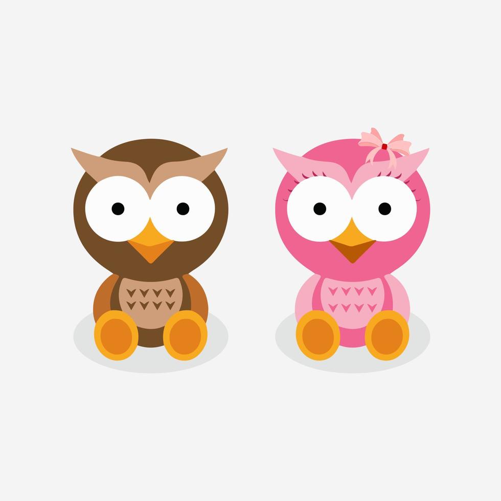 Couple owl cartoon illustration. Cute owl cartoon illustration isolated on white background. Happy couple owl cartoon vector illustration.
