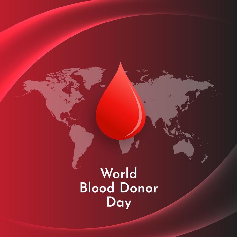 elegante ilustración vectorial del diseño del día mundial del donante de sangre. fondo del día mundial del donante de sangre con gota de sangre y mapa mundial. vector