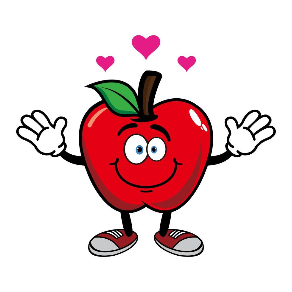 Smiling apple cartoon mascot character. Vector illustration isolated on white background