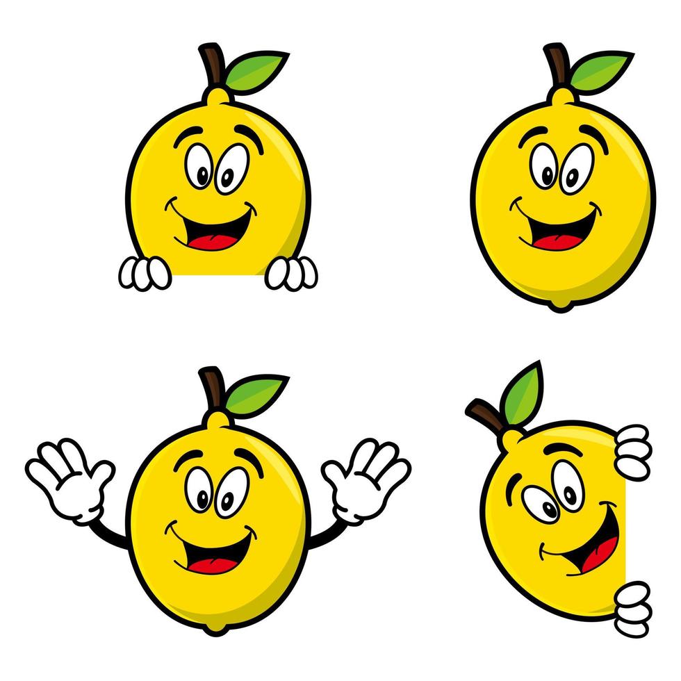 Set of collection cute smiling lemon cartoon character. Vector illustration isolated on white background