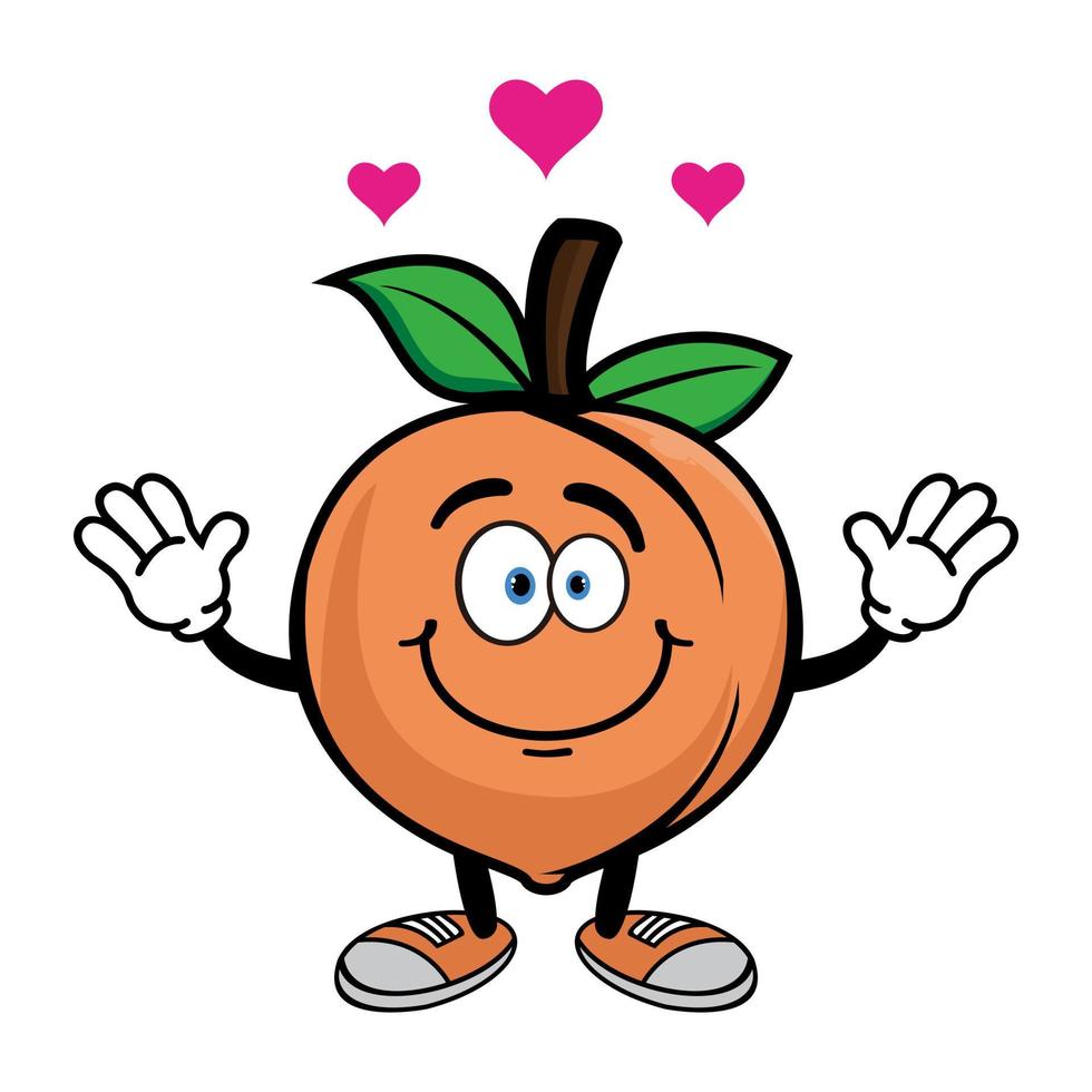 Smiling peach cartoon character. Vector illustration isolated on white background