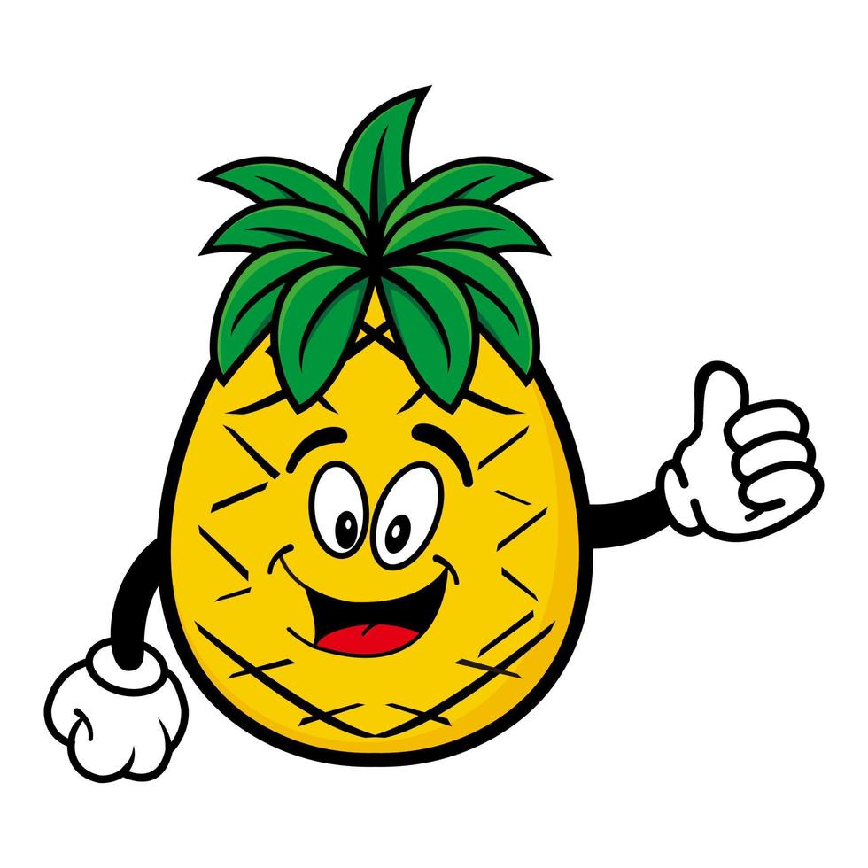 Smiling pineapple cartoon character. Vector illustration isolated on white background