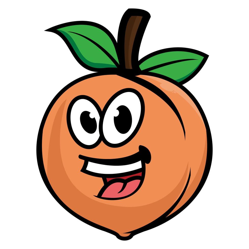 Smiling peach cartoon character. Vector illustration isolated on white background