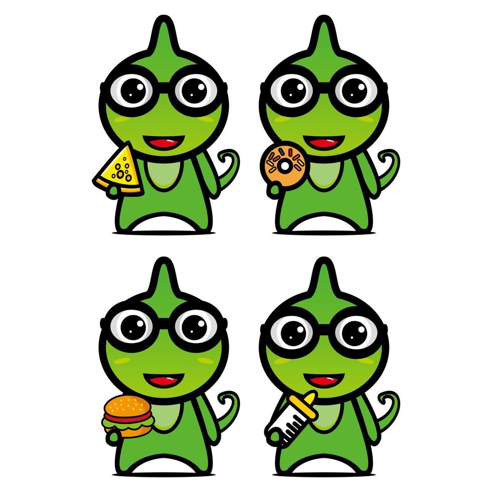 Set collection of cute chameleon mascot design. Isolated on a white background. Cute character mascot logo idea bundle concept vector