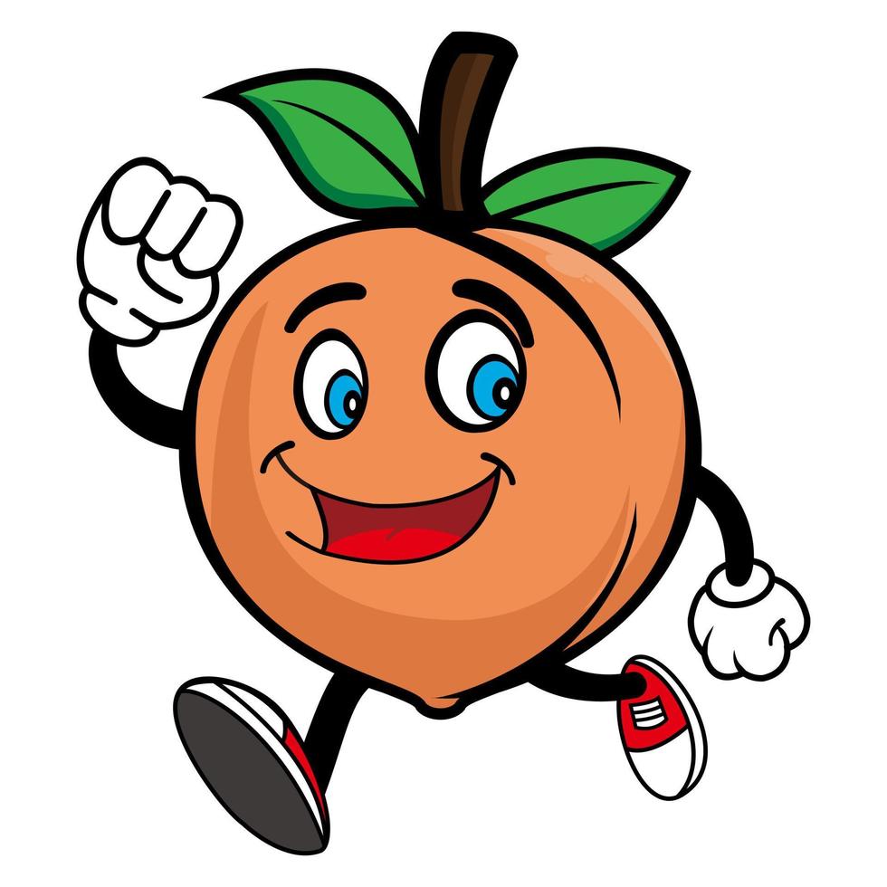 Smiling peach cartoon character. Vector illustration isolated on white background