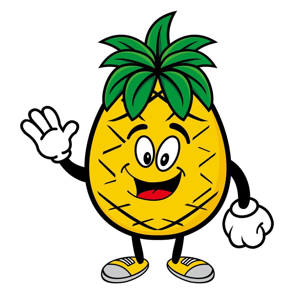 Smiling pineapple cartoon character. Vector illustration isolated on white background