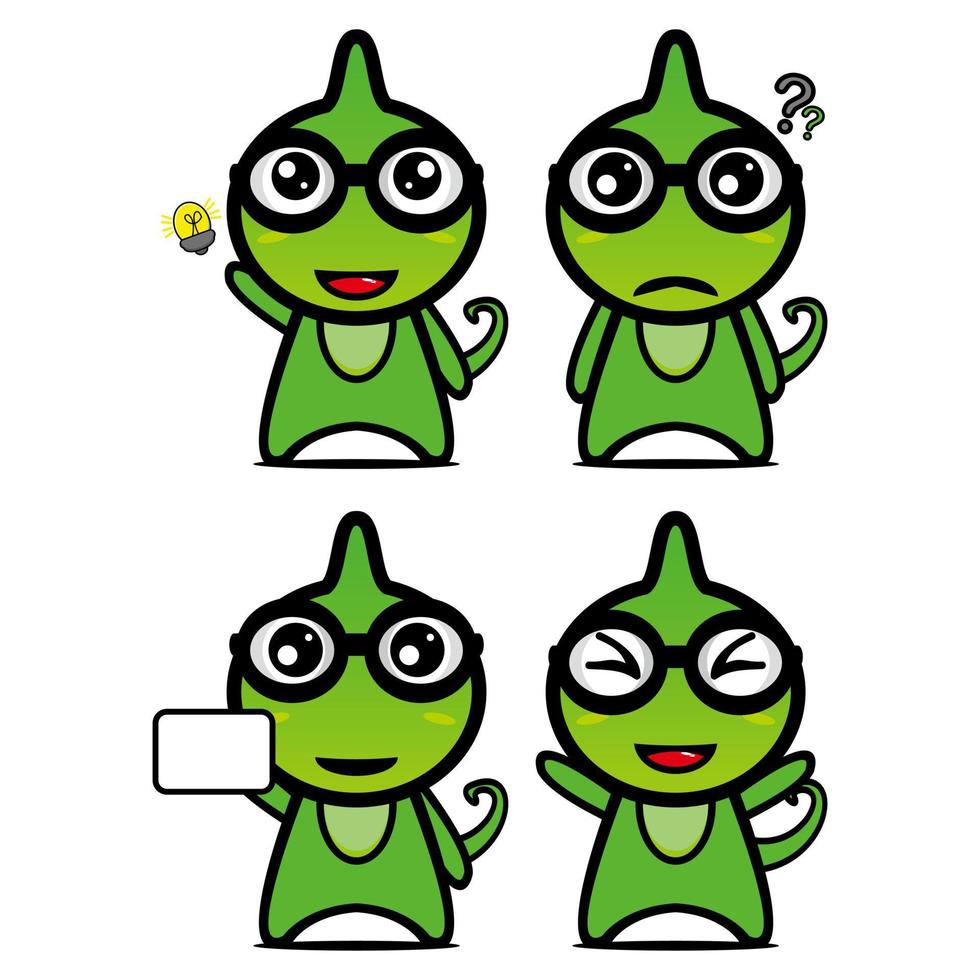 Set collection of cute chameleon mascot design. Isolated on a white background. Cute character mascot logo idea bundle concept vector