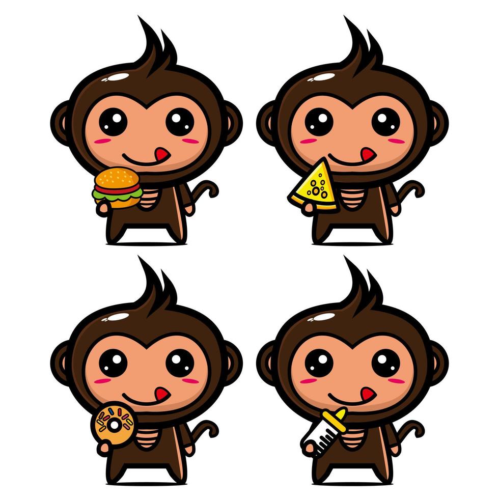 Set collection of cute monkey mascot design character. Isolated on a white background. Cute character mascot logo idea bundle concept vector