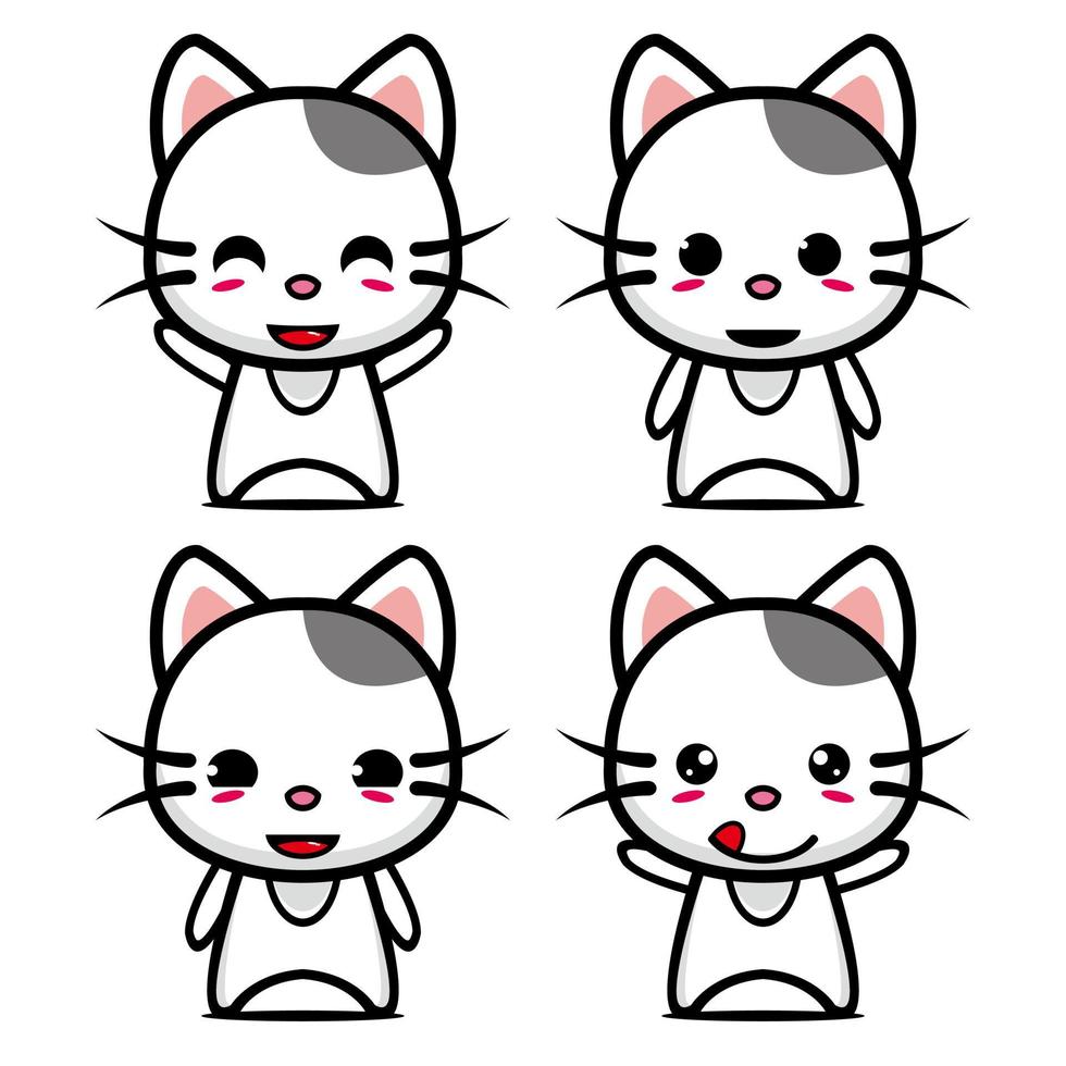 Set collection of cute cat mascot design. Isolated on a white background. Cute character mascot logo idea bundle concept vector