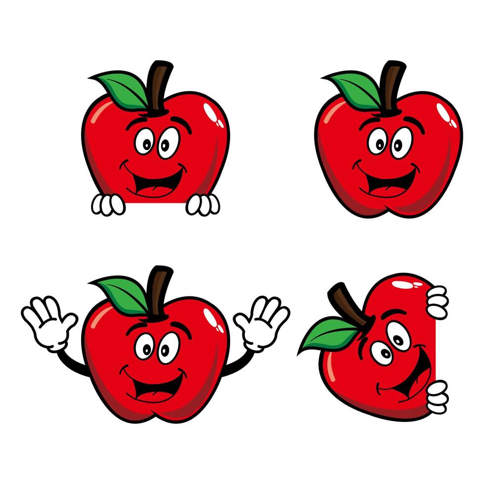 Set of collection cute smiling apple cartoon character. Vector illustration isolated on white background