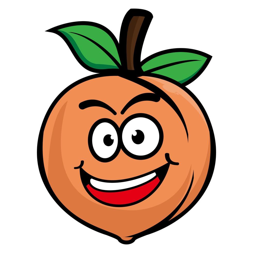 Smiling peach cartoon character. Vector illustration isolated on white background