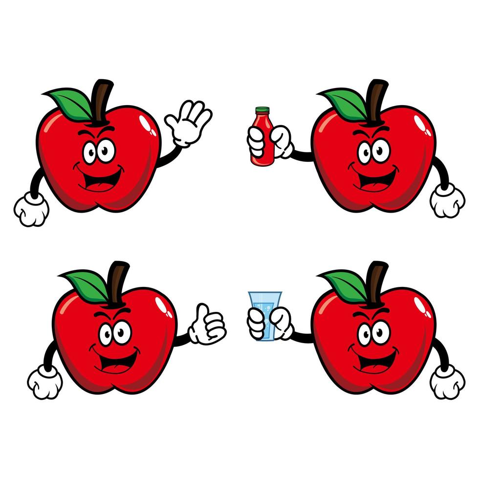 conjunto de colección lindo personaje de dibujos animados de manzana sonriente. ilustración vectorial aislado sobre fondo blanco vector