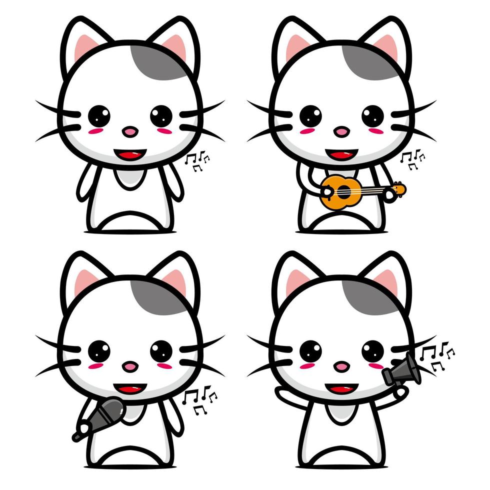 Set collection of cute cat mascot design. Isolated on a white background. Cute character mascot logo idea bundle concept vector