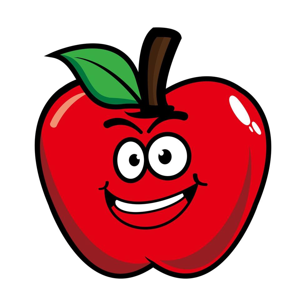 Smiling apple cartoon mascot character. Vector illustration isolated on white background