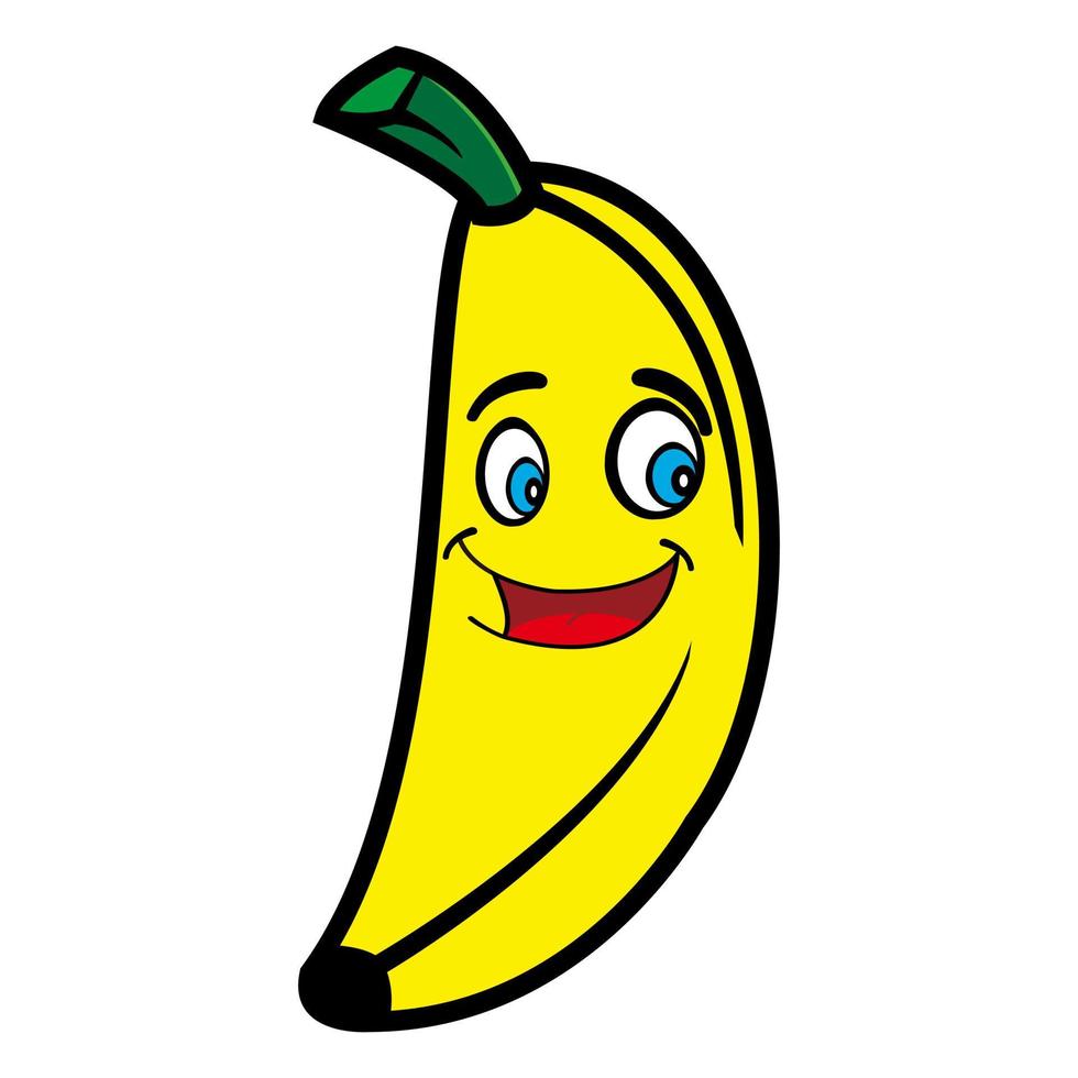 Smiling banana cartoon character. Vector illustration isolated on white background