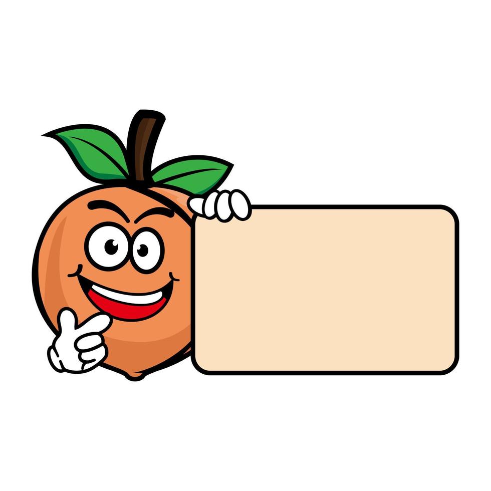 Smiling peach cartoon character. Vector illustration isolated on white background