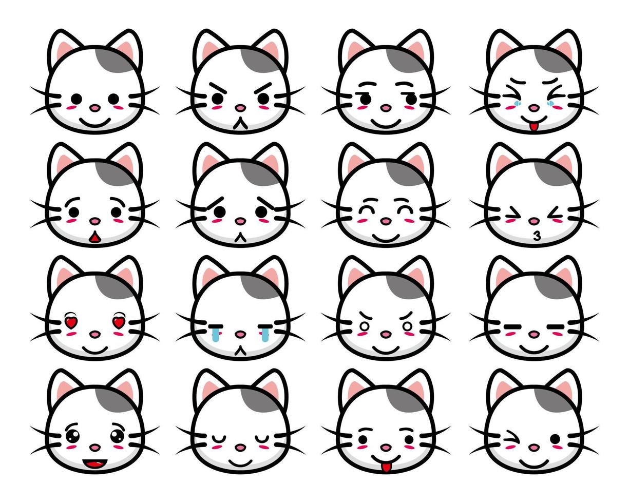 Set collection of cute head cat mascot design character. Isolated on a white background. Cute character mascot logo idea bundle concept vector