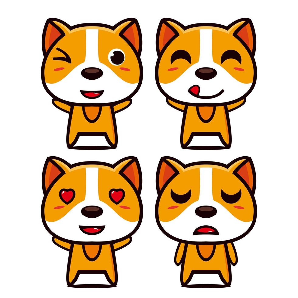 establecer una colección de lindos personajes de diseño de mascotas de perros. Aislado en un fondo blanco. concepto de paquete de idea de logotipo de mascota de personaje lindo vector