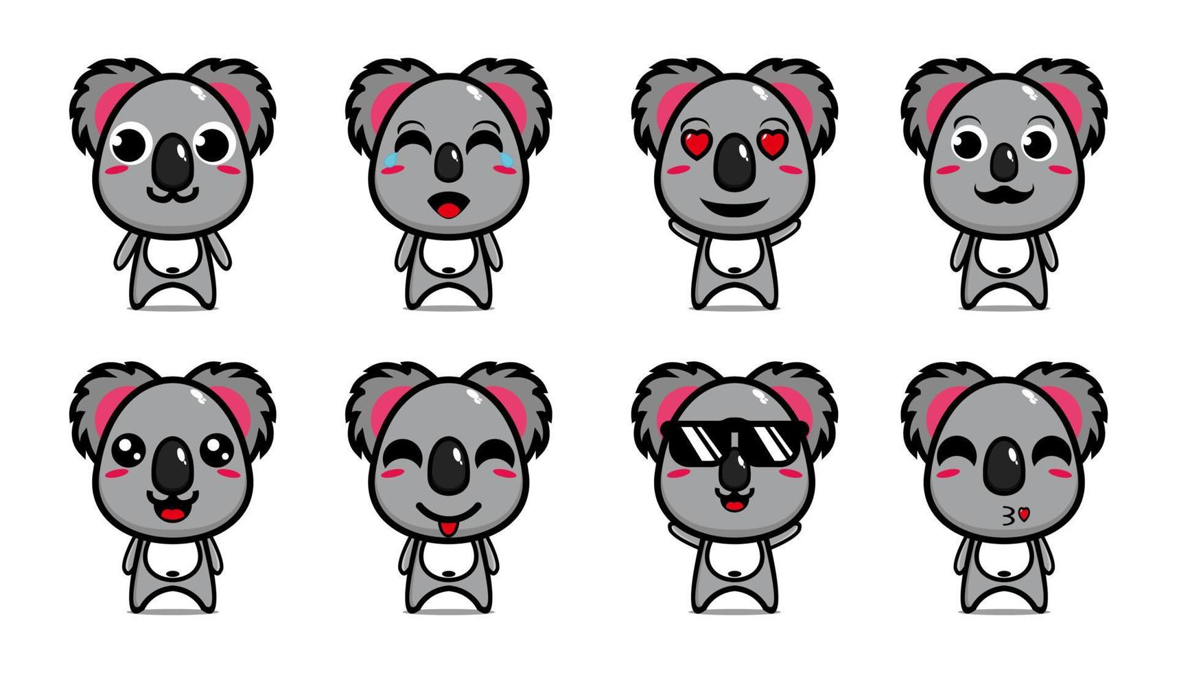 conjunto de colección de lindo diseño de mascota koala. Aislado en un fondo blanco. concepto de paquete de idea de logotipo de mascota de personaje lindo vector