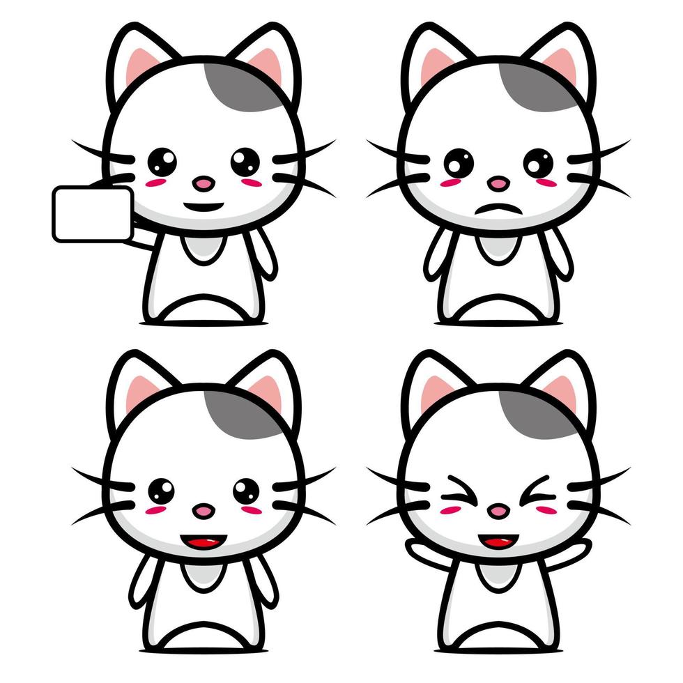 Set collection of cute cat mascot design. Isolated on a white background. Cute character mascot logo idea bundle concept vector