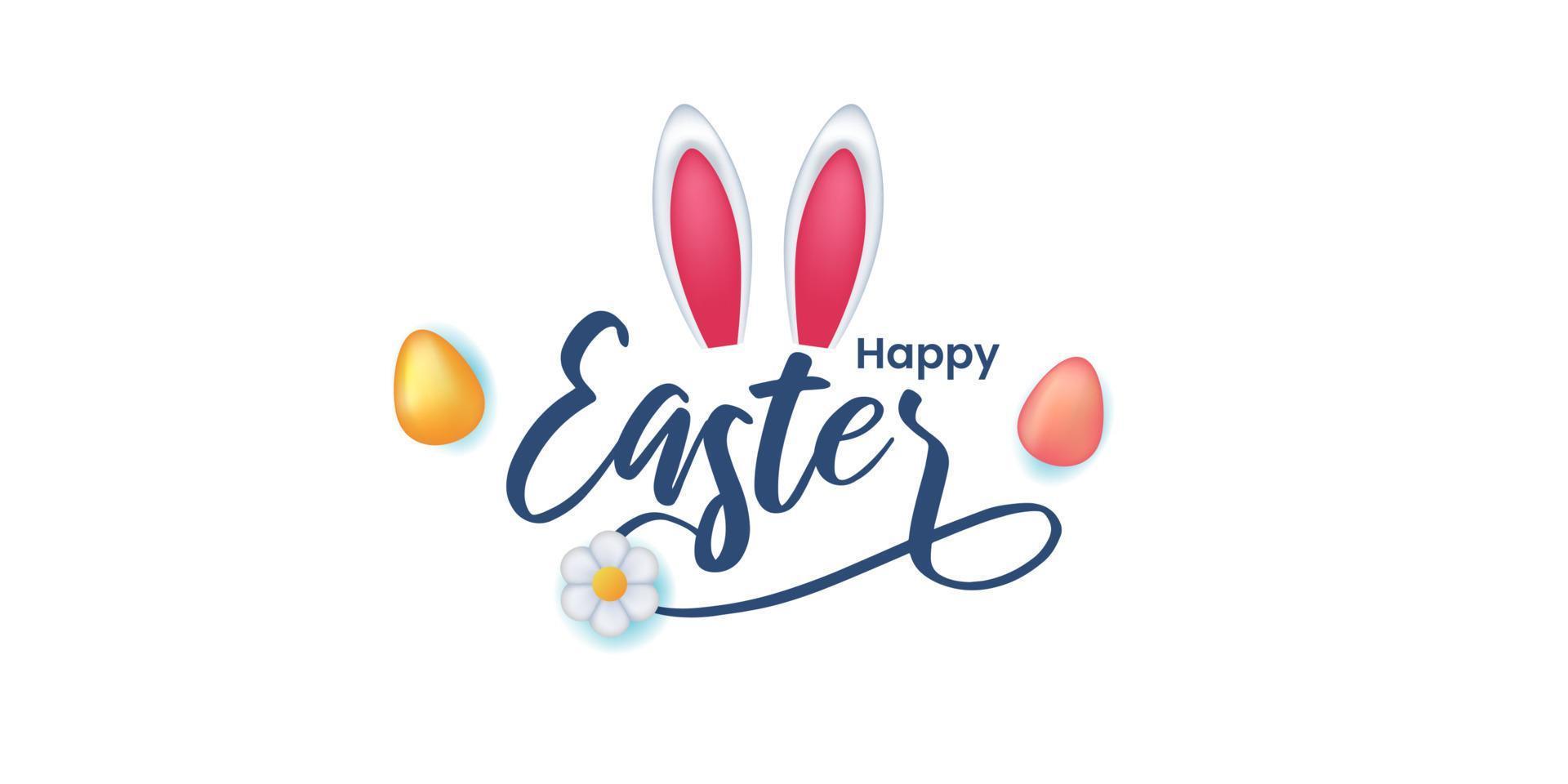 Simple fun happy easter concept with bunny ear and egg illustration vector