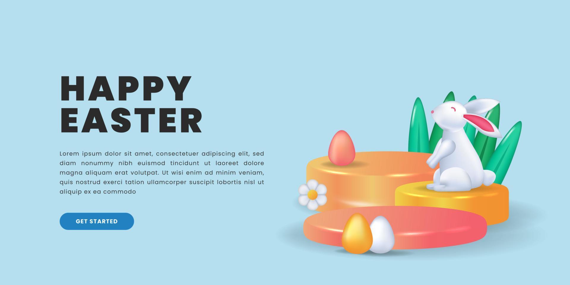 Happy easter banner with bunny cute 3d on the podium product display illustration concept vector