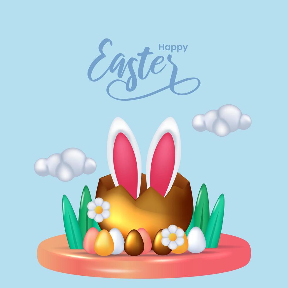 easter 3d elegant greeting social media concept vector