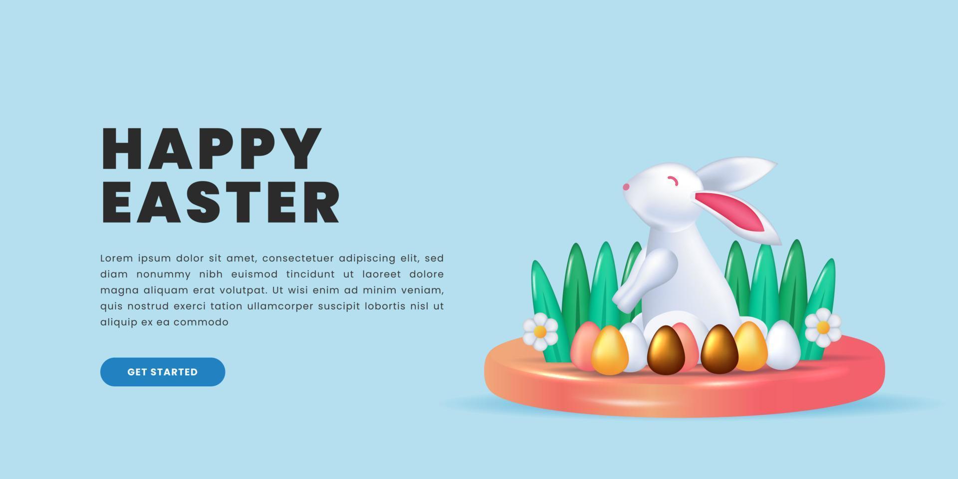 Bunny rabbit hare cute animal with egg on the cylinder podium stage for happy easter illustration concept vector