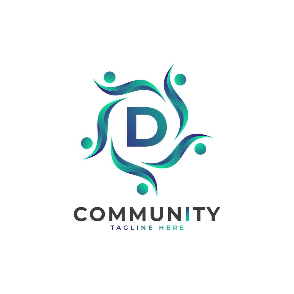 letra inicial de la comunidad d que conecta el logotipo de la gente. forma geométrica colorida. elemento de plantilla de diseño de logotipo de vector plano.