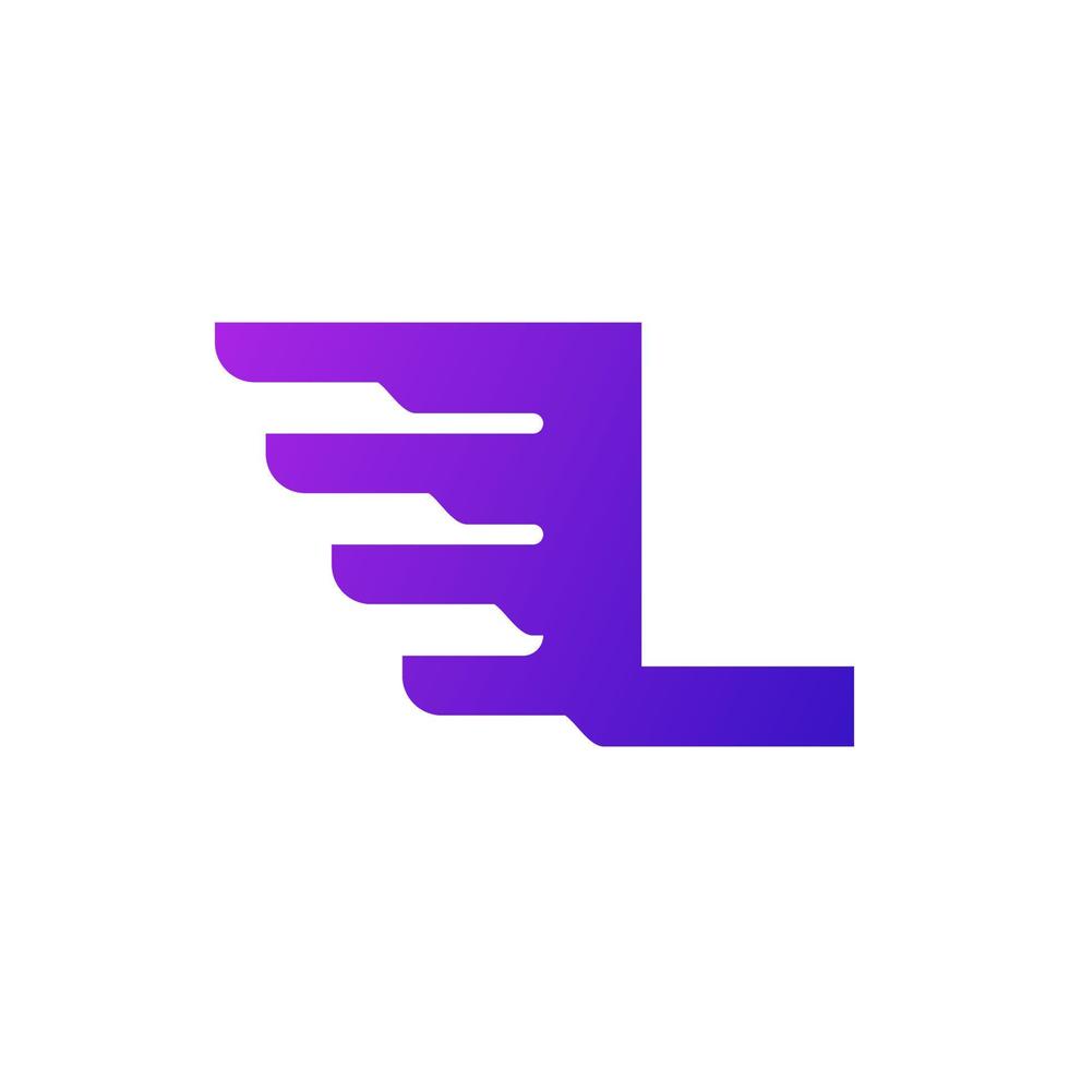 envío rápido letra inicial l logotipo de entrega. forma de degradado púrpura con combinación de alas geométricas. vector