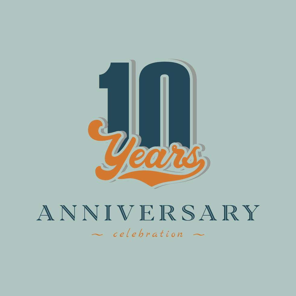 10 Year Anniversary Celebration Nostalgic with Handwriting in Retro Style for Celebration Event, Wedding, Greeting card, and Invitation Isolated on Green Background vector