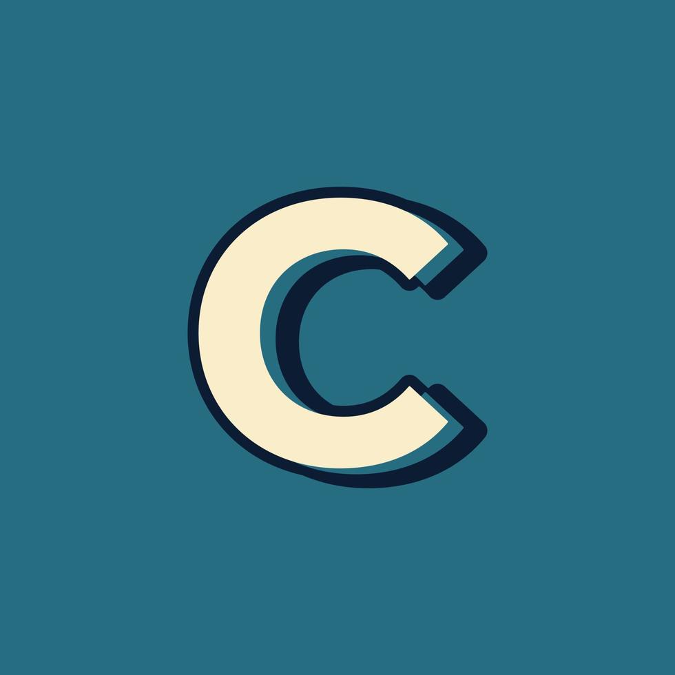 Vintage Retro Style Alphabet Letter C Logo Vector with Uppercase Font Template Element