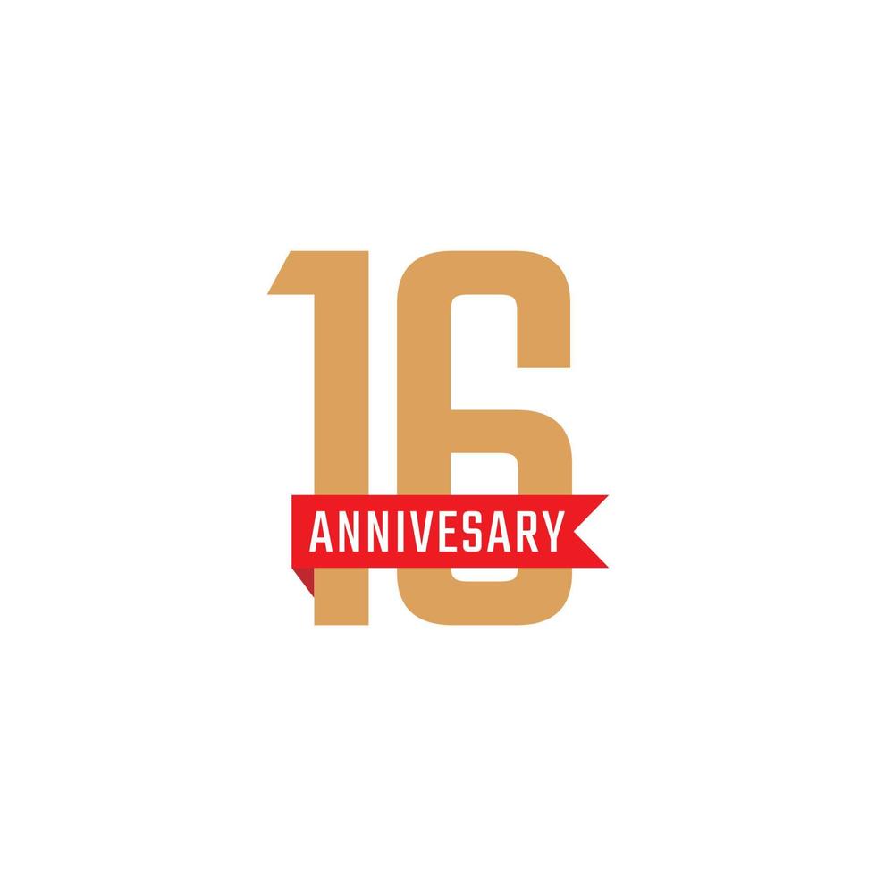 16 Year Anniversary Celebration with Red Ribbon Vector. Happy Anniversary Greeting Celebrates Template Design Illustration vector