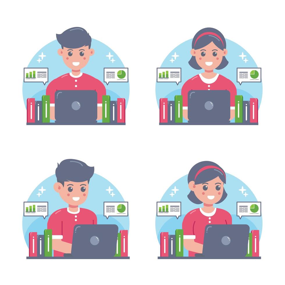 Set of people remote working illustration vector