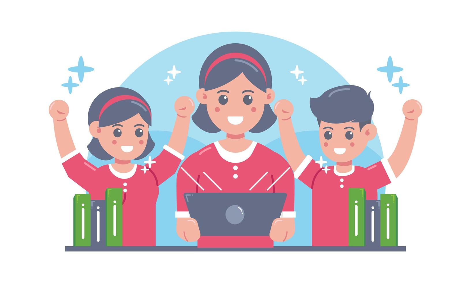 Mother Watching movie with children Concept Illustration vector