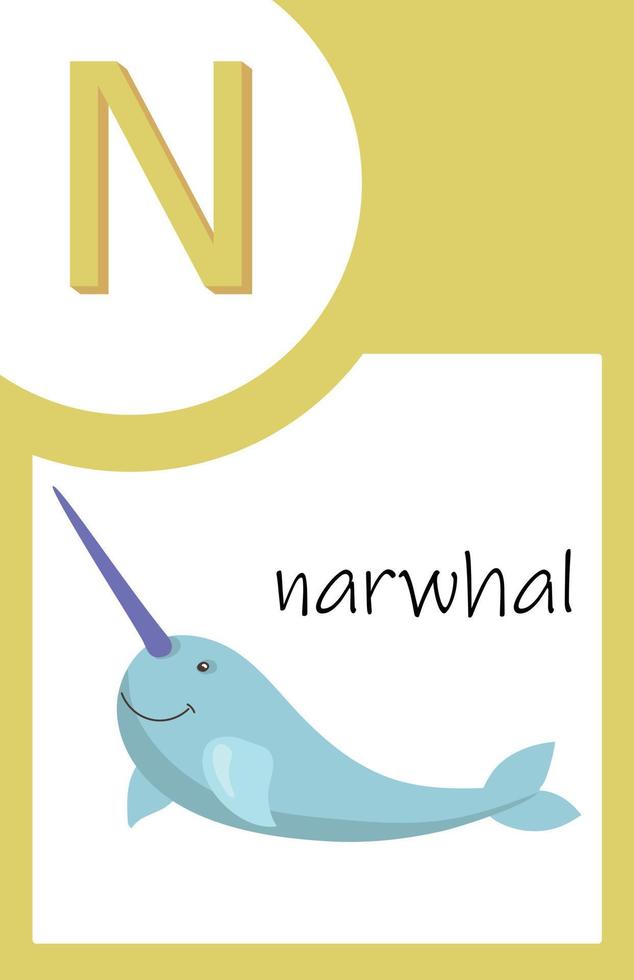 Flash Card Animals Alphabet N vector