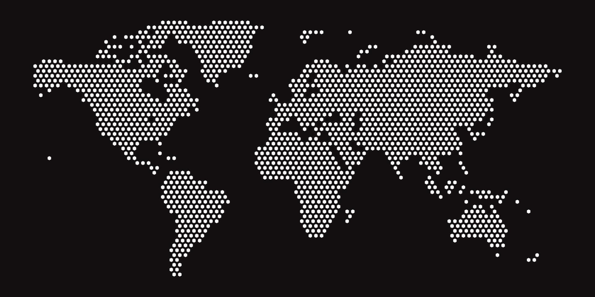 mapa del mundo sobre fondo negro. plantilla de mapa mundial con continentes, américa del norte y del sur, europa y asia, áfrica y australia vector