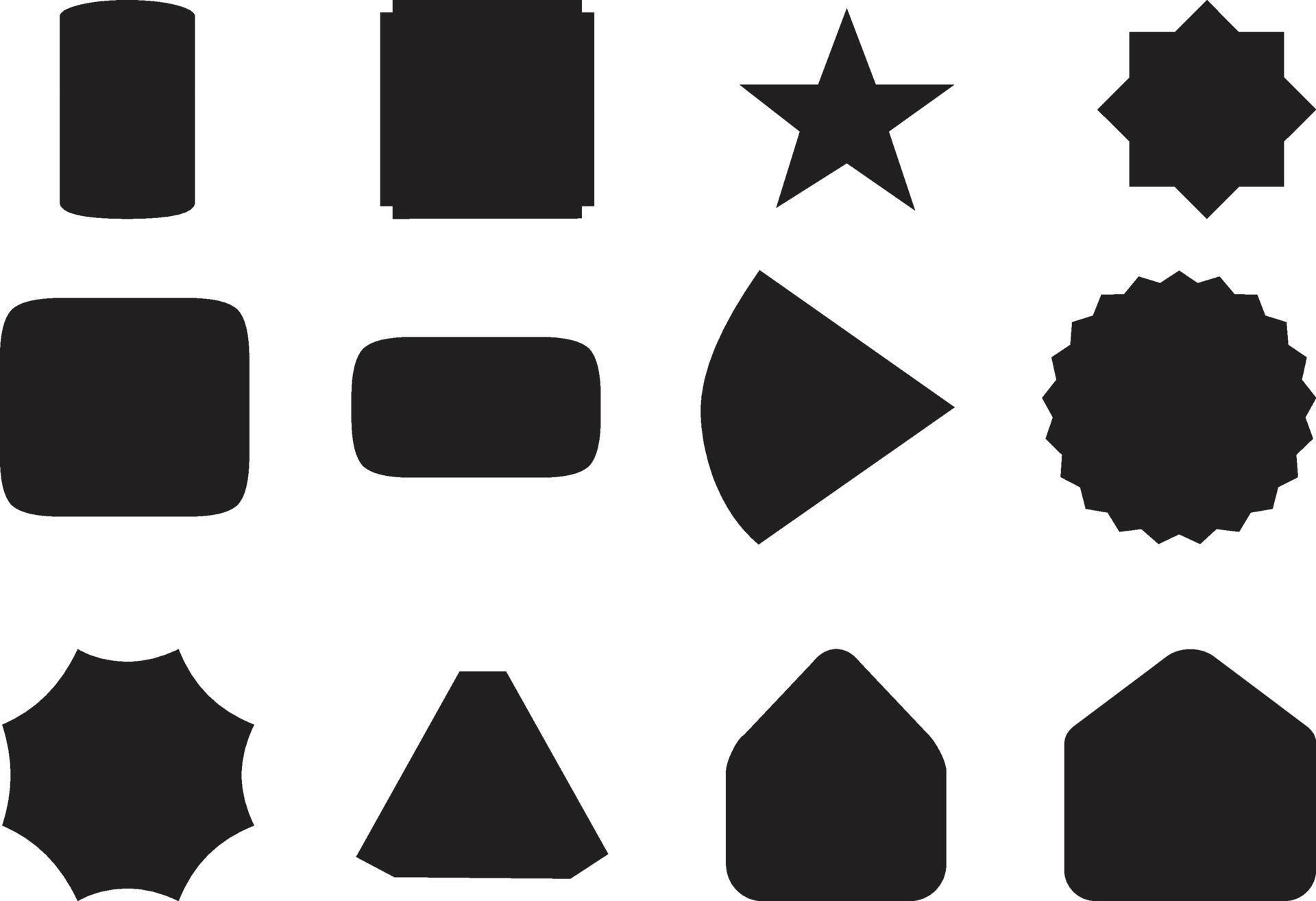 Geometric shapes black silhouette icon set. Outline cartoon abstract ...