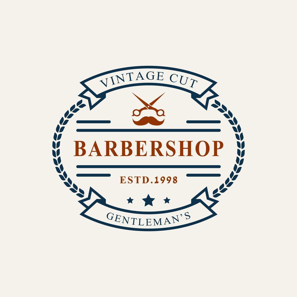 insignia retro vintage logo de barbería con símbolo de tijeras para caballero símbolo de diseño de emblema de corte de pelo vector