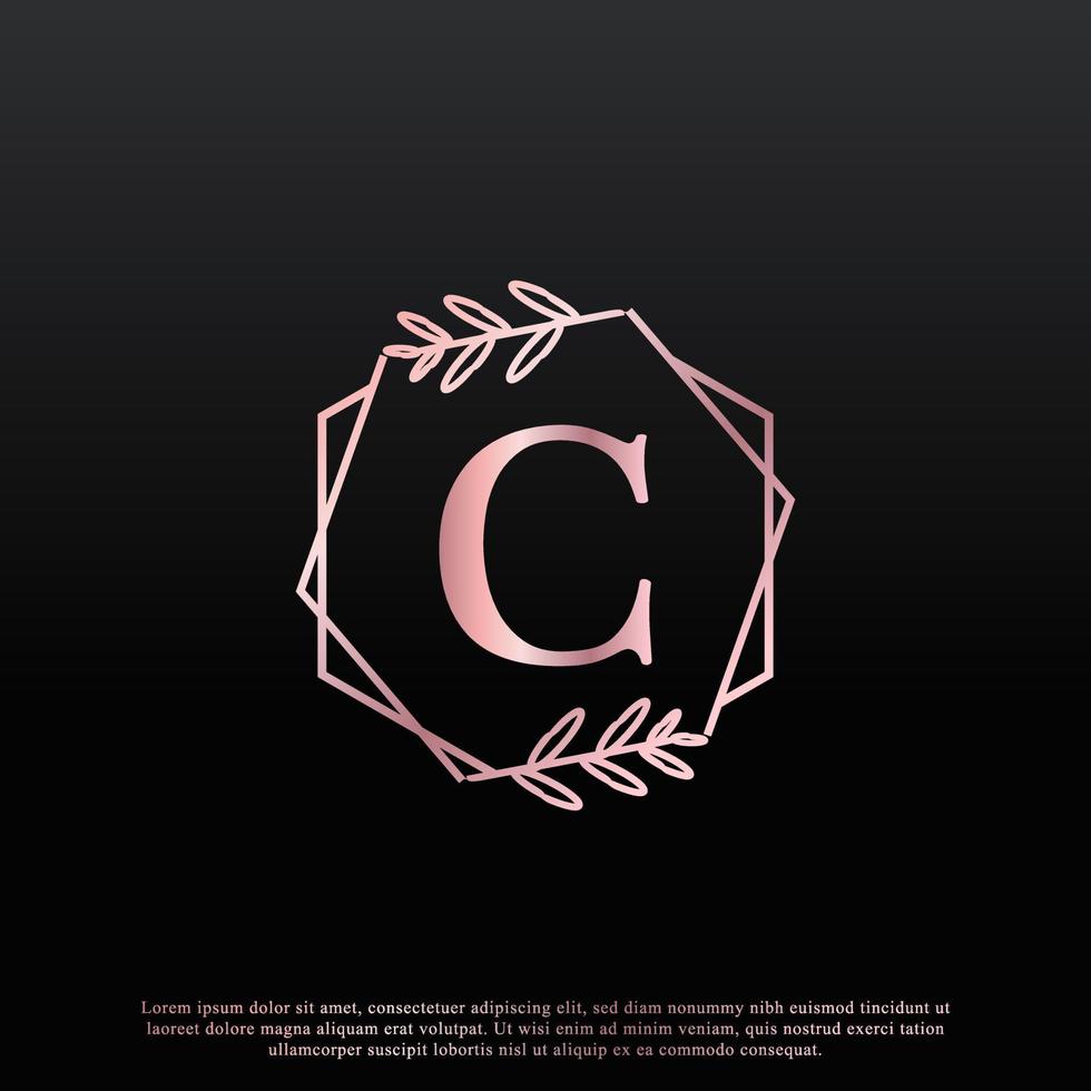 Elegant C Letter Hexagon Floral Logo with Creative Elegant Leaf Monogram Branch Line and Pink Black Color. Usable for Business, Fashion, Cosmetics, Spa, Science, Medical and Nature Logos. vector