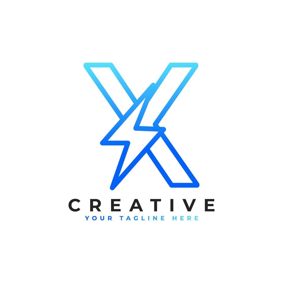 Initial Letter X Logo With Lighting Thunder Bolt in Linear Style. Alphabet Suitable for Fast, Power, Flash, Electric, Identity, Moving and Speed. vector